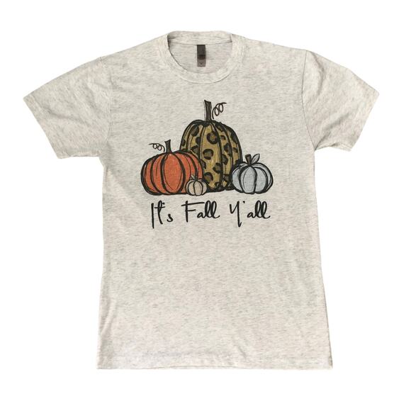 "It's Fall Y'all" X-SMALL Pumpkin Autumn Halloween Thanksgiving Printed Tee - Picture 8 of 10